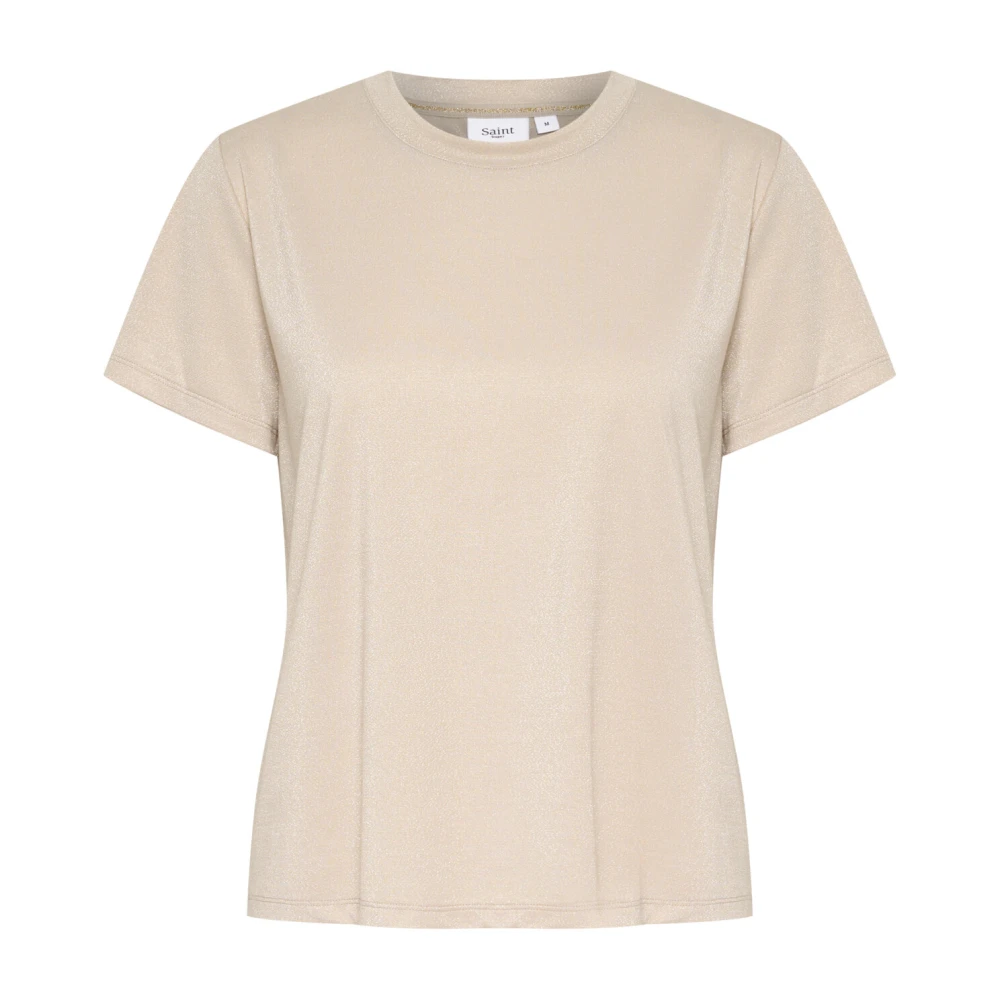 Saint Tropez Taupe Metallic Regular T-Shirt Top Beige Dames