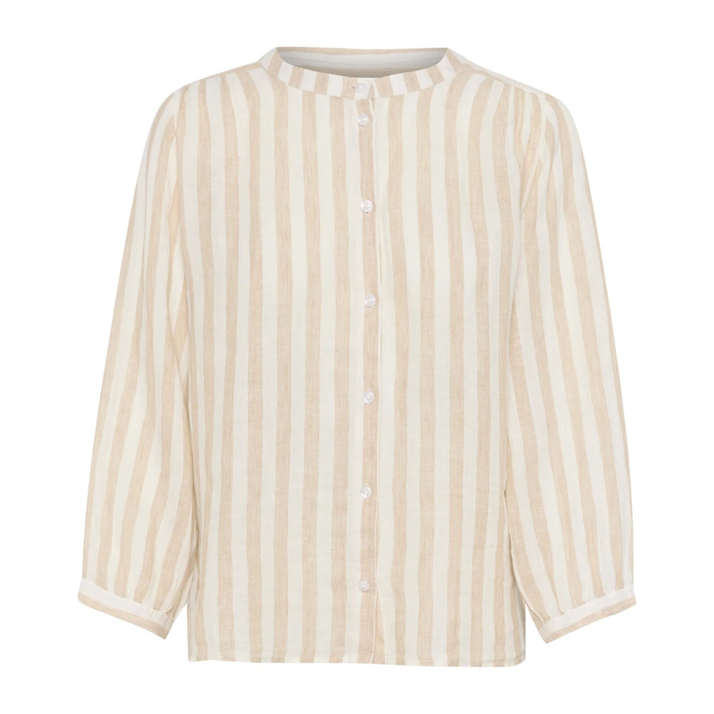 Part Two Gestreepte Linnen Blouse 3 4 Mouwen Beige Dames
