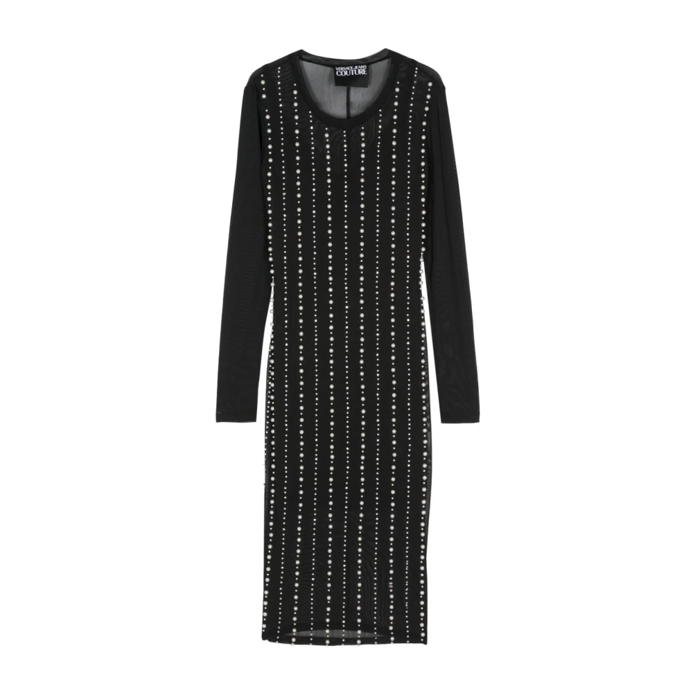 Versace Jeans Couture Donna Nero Abito Midi In Tulle Con Applicazioni Di Perline - Immagine 3
