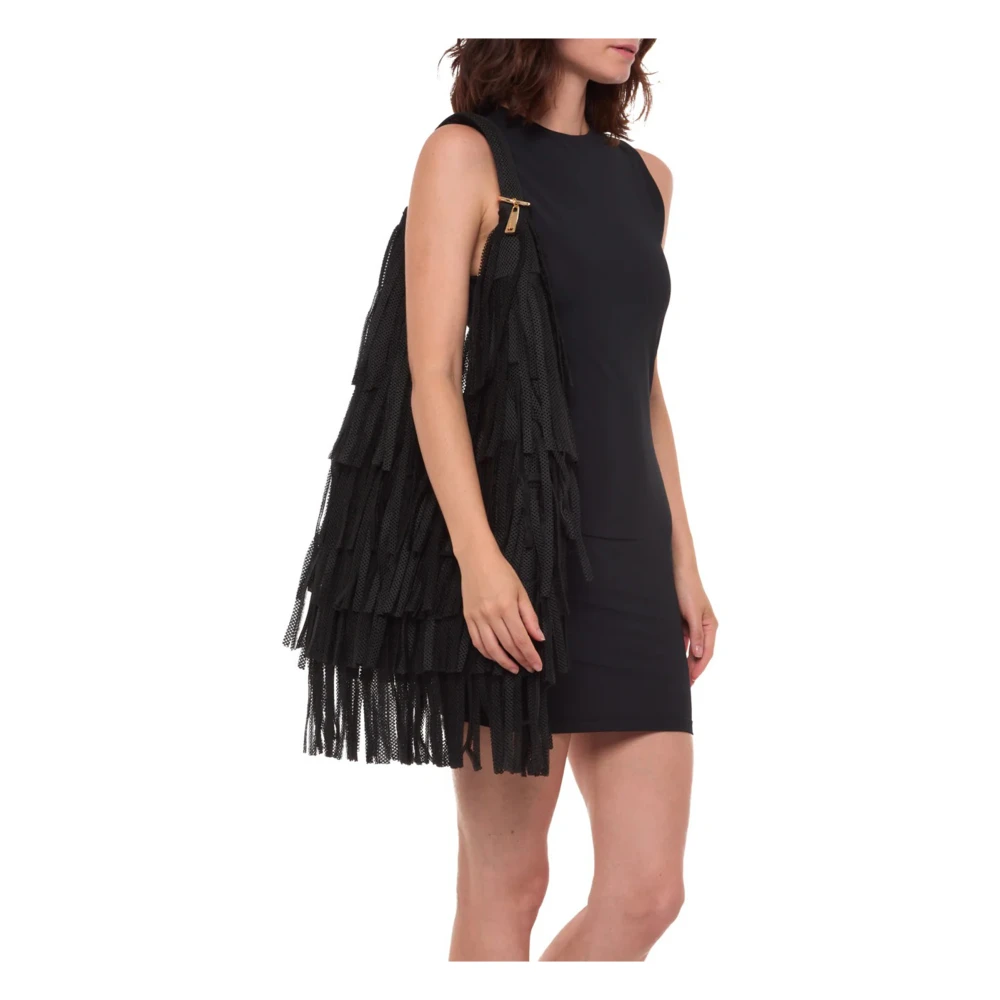 La Milanesa Gefranjerde Neopreen Schoudertas Black Dames