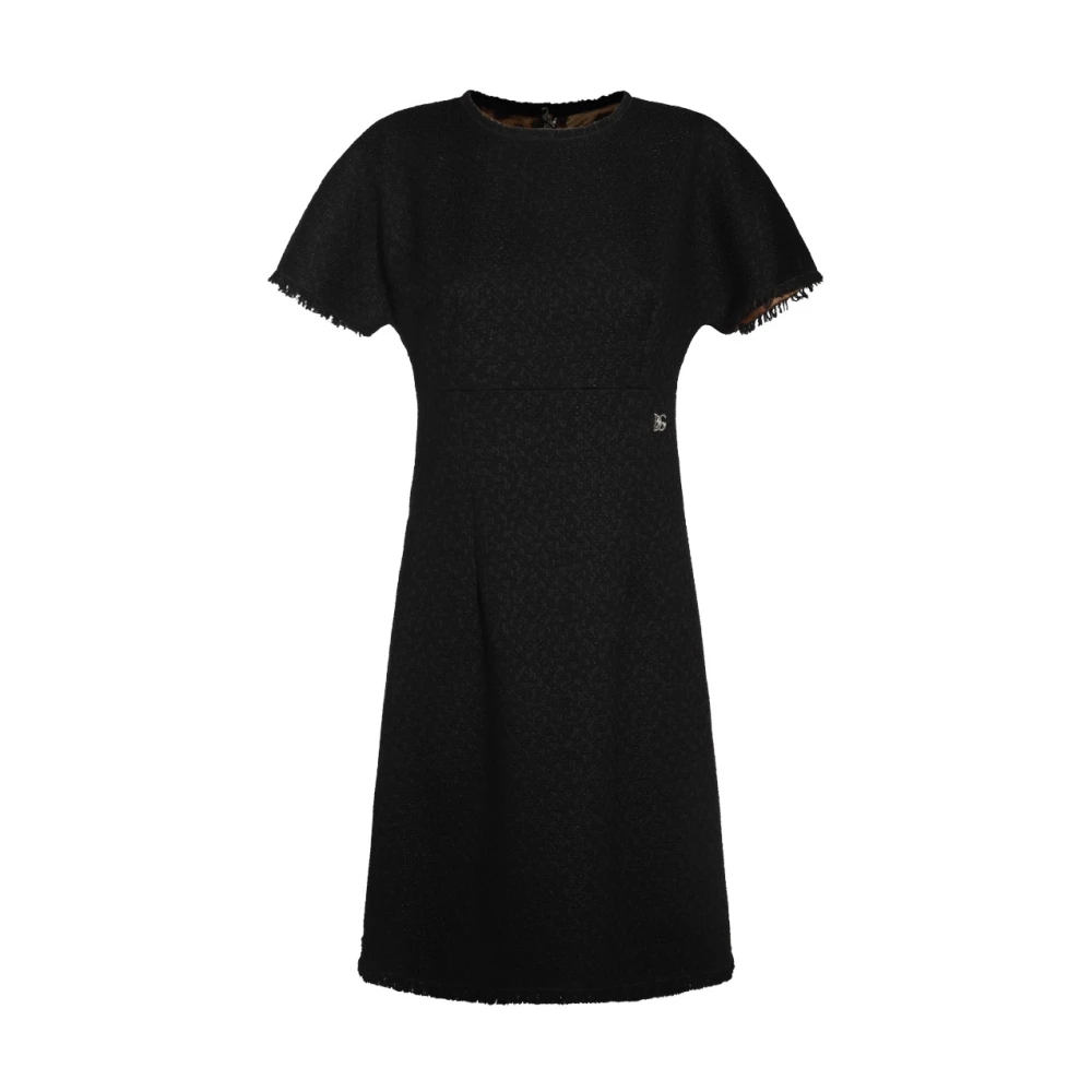 Dolce & Gabbana Zwarte Wol Mini Jurk met Logo Patch Black Dames