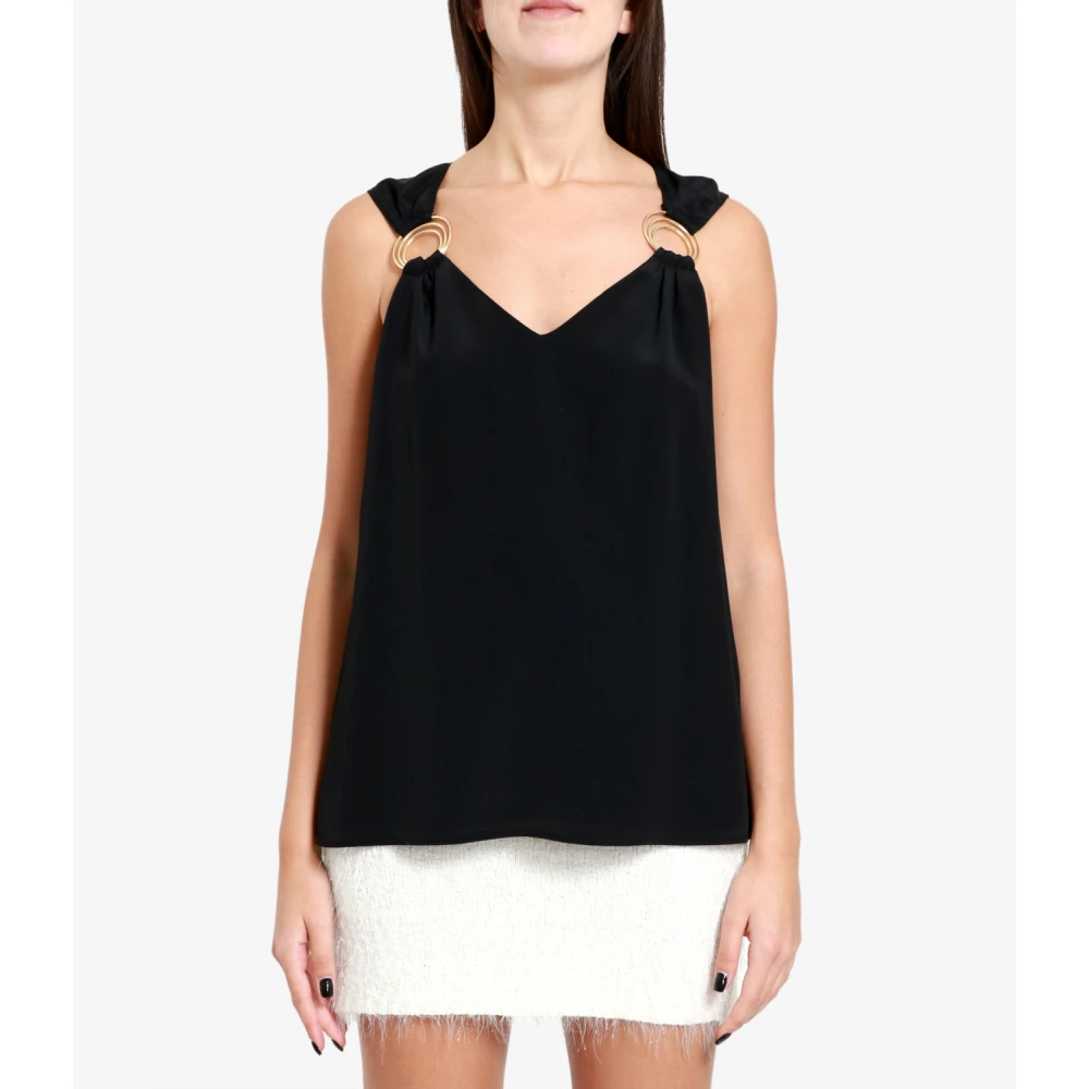 Simona Corsellini Mouwloze Viscose Top met Brede-Schouder Suspenders Halslijn Black Dames