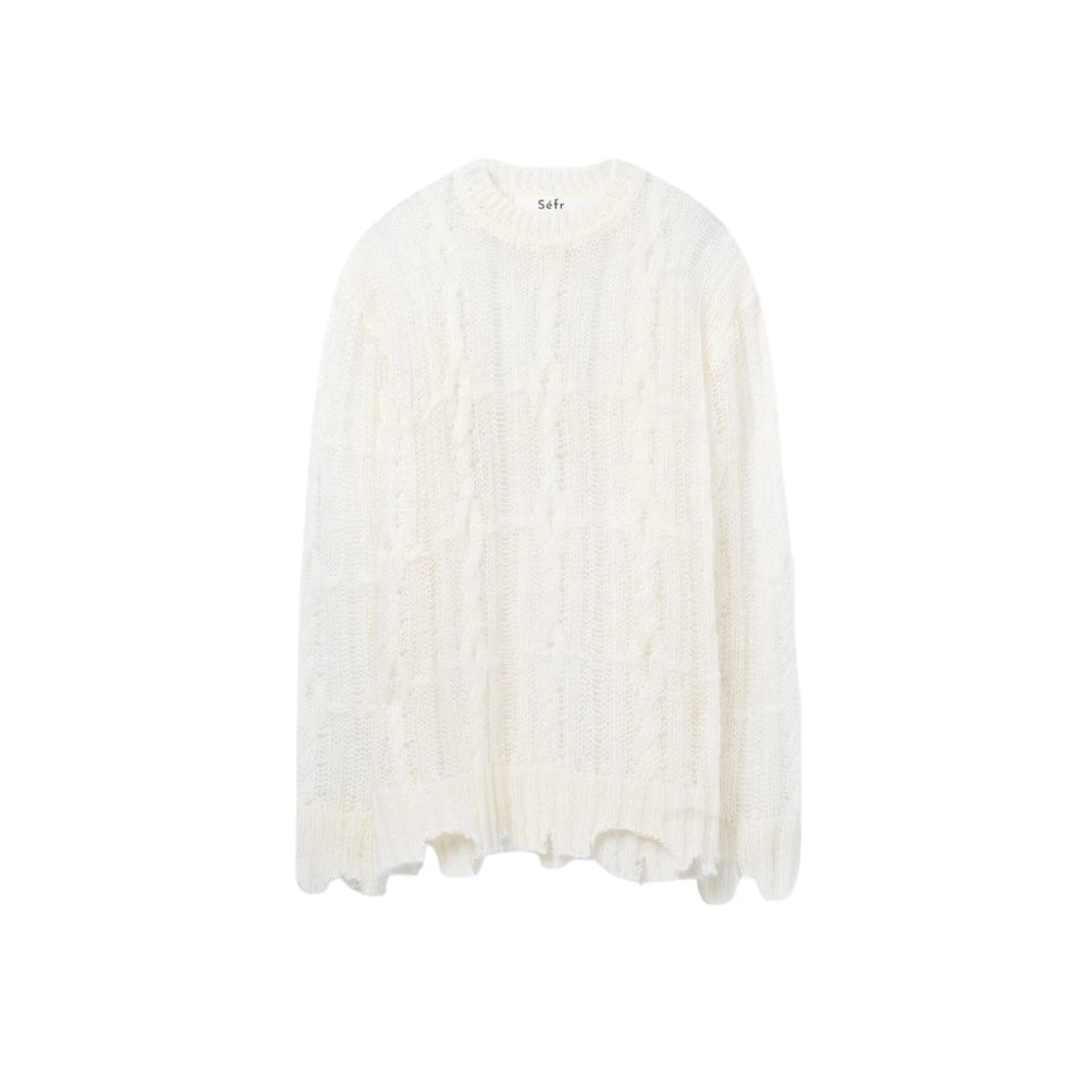 Séfr Gedistresseerde Gebreide Trui Crème White Heren
