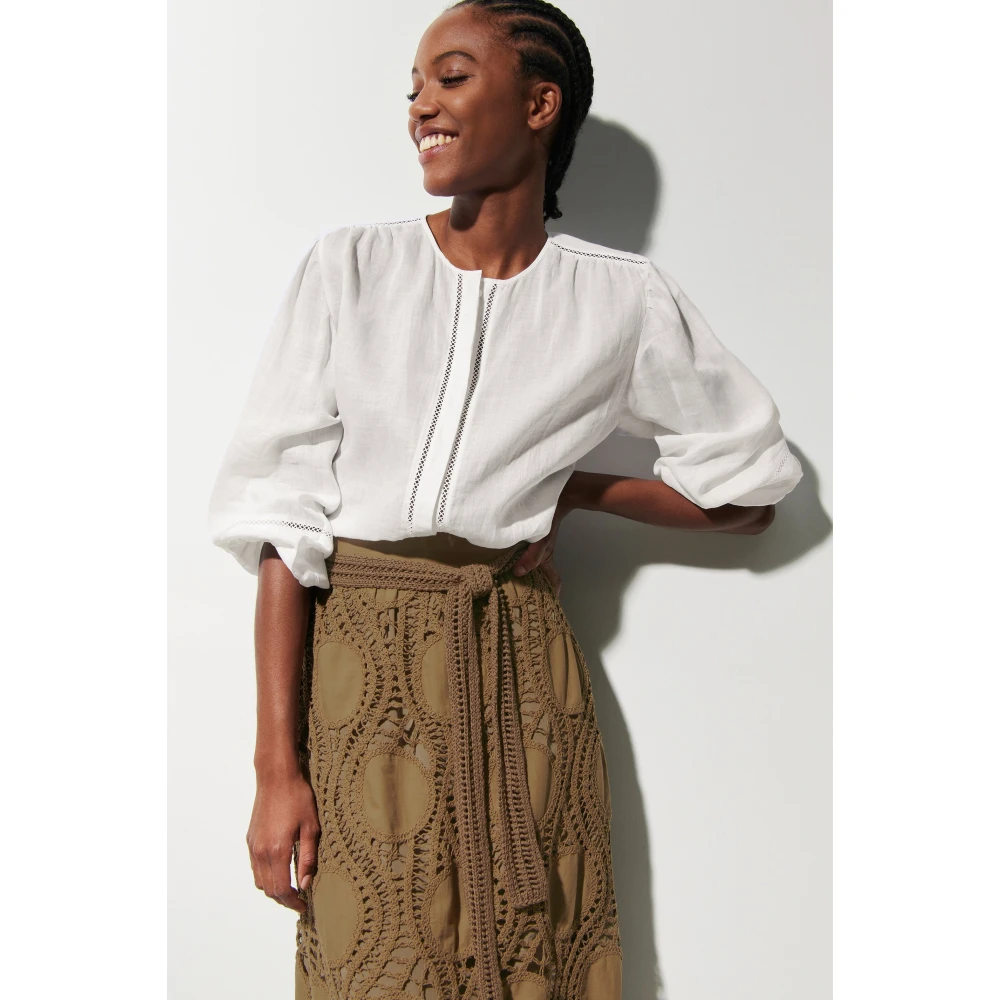 LUISA CERANO Ramie Blouse met Hohlsaum Details White Dames