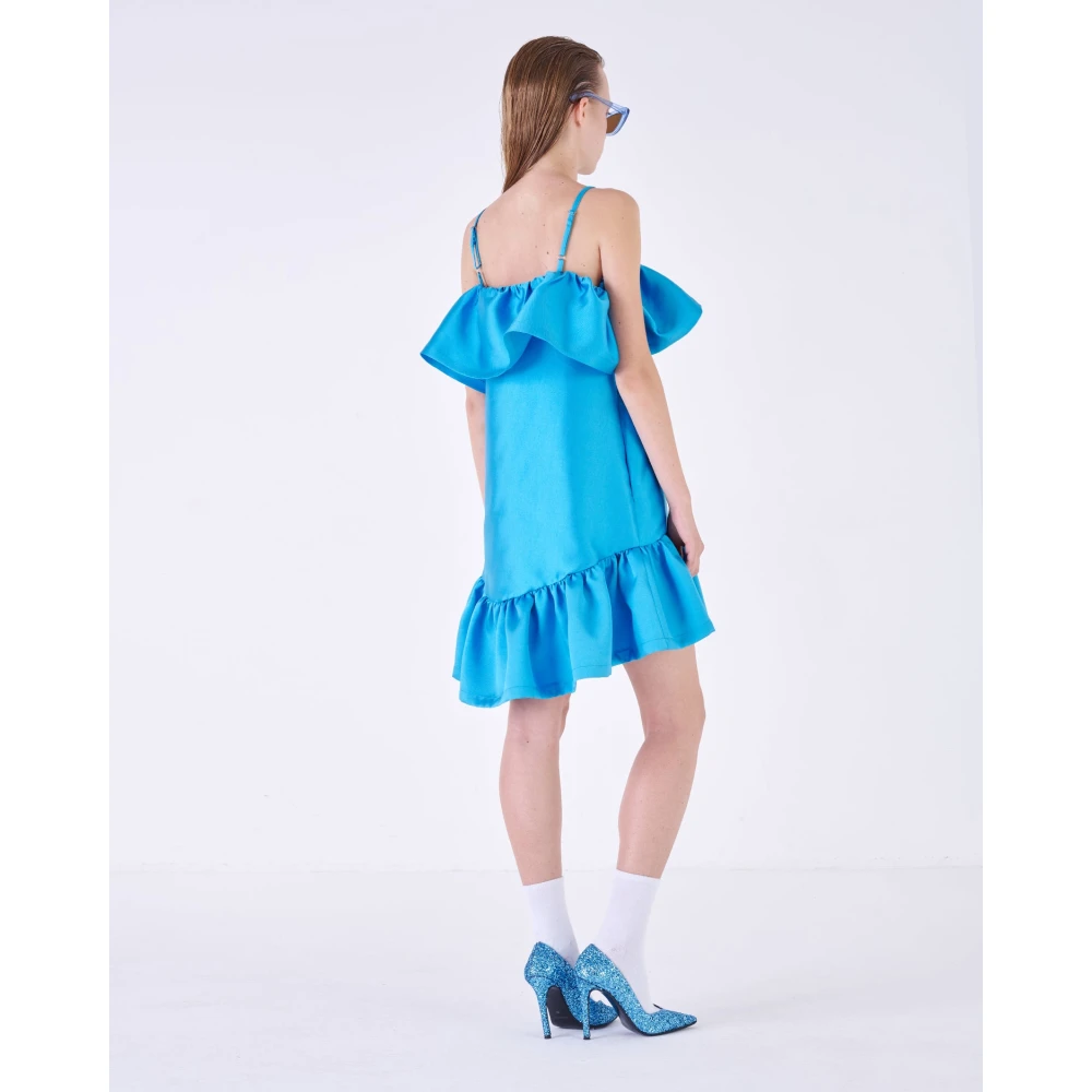 Silvian Heach Korte jurk met ruches en elastische halslijn Blue Dames