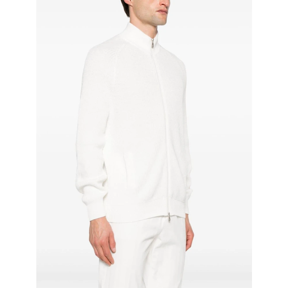 BRUNELLO CUCINELLI Wit Geribbeld Katoen Zip Vest White Heren