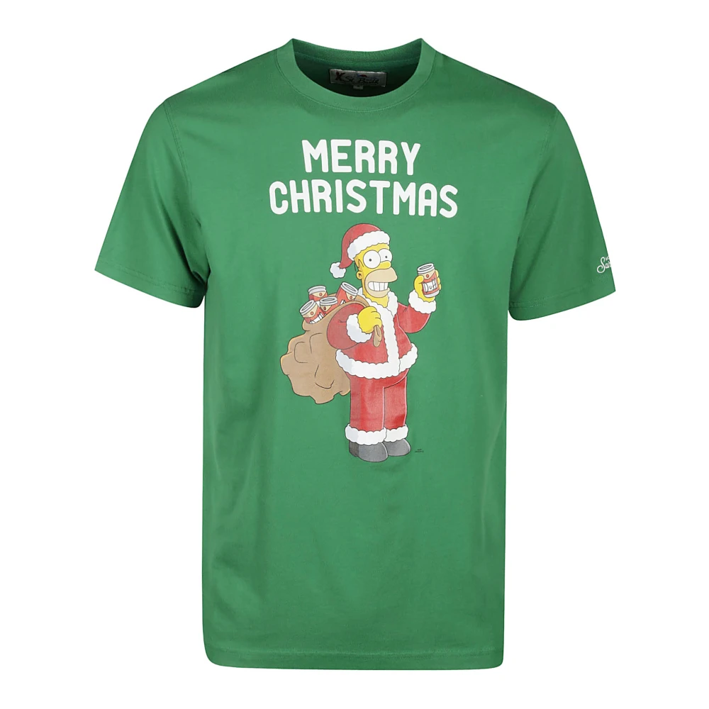 MC2 Saint Barth Groen T-shirt met Merry Christmas Homer Print Green Heren