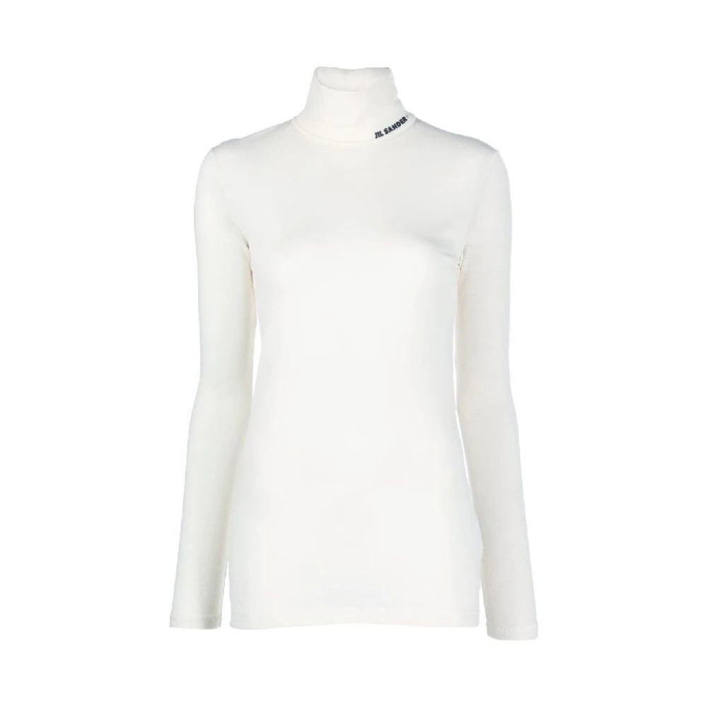 Jil Sander Logo-print Roll-neck Top in Wit White Dames
