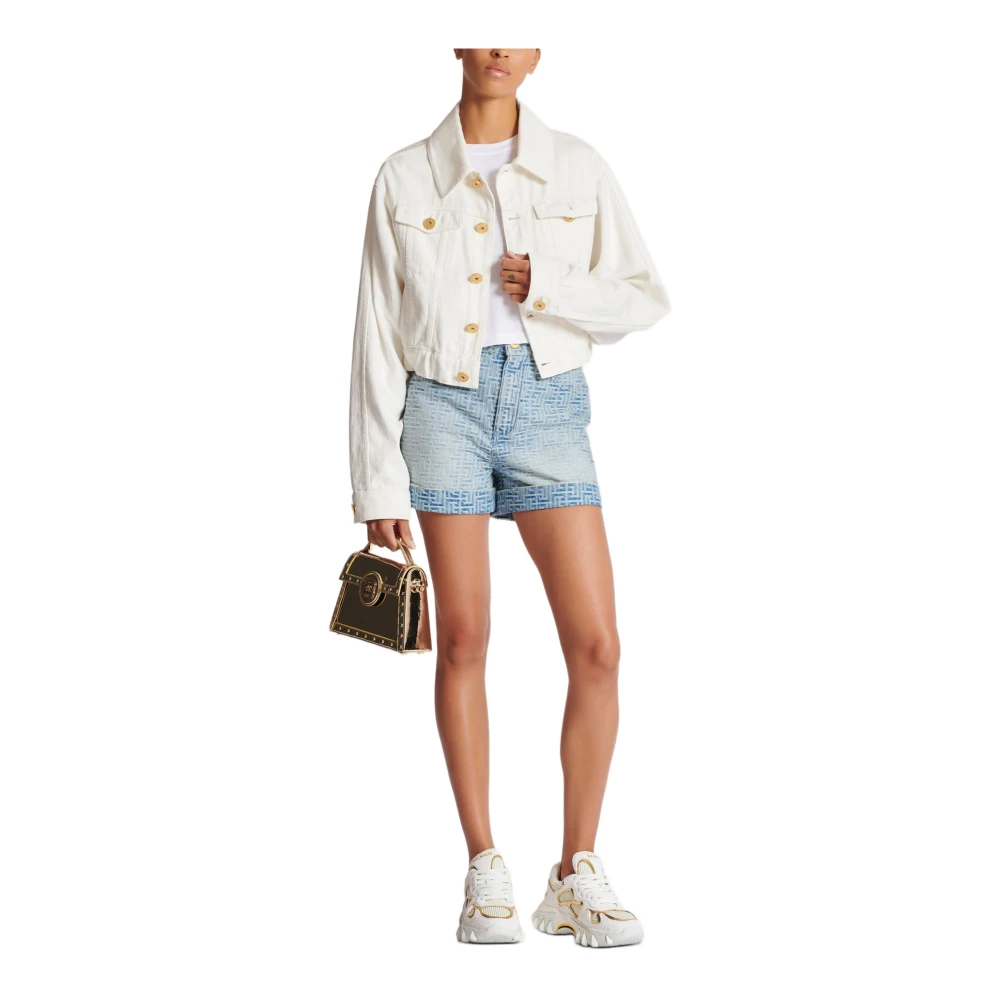Balmain Korte geknoopte jas White Dames