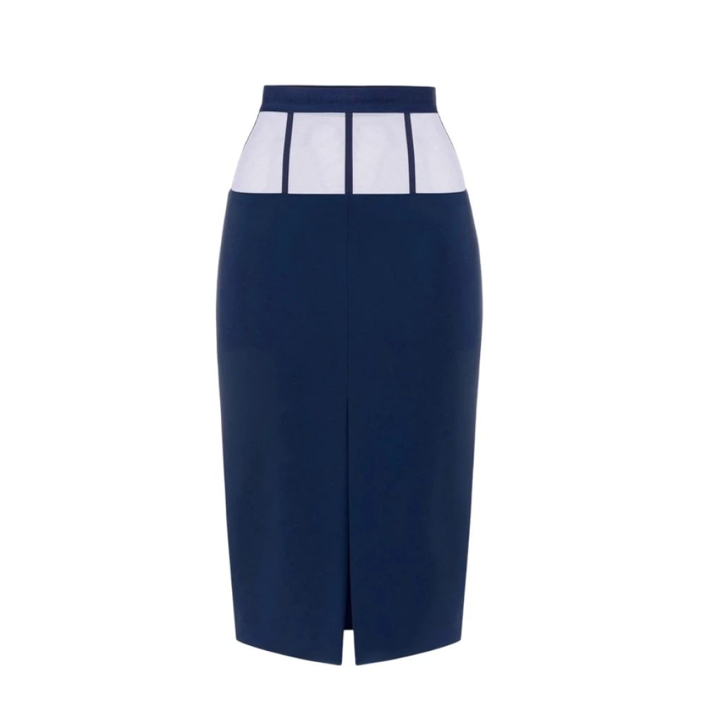 Elisabetta Franchi Blauwe Stretch Crepe Rok met Tule Peplum Blue Dames