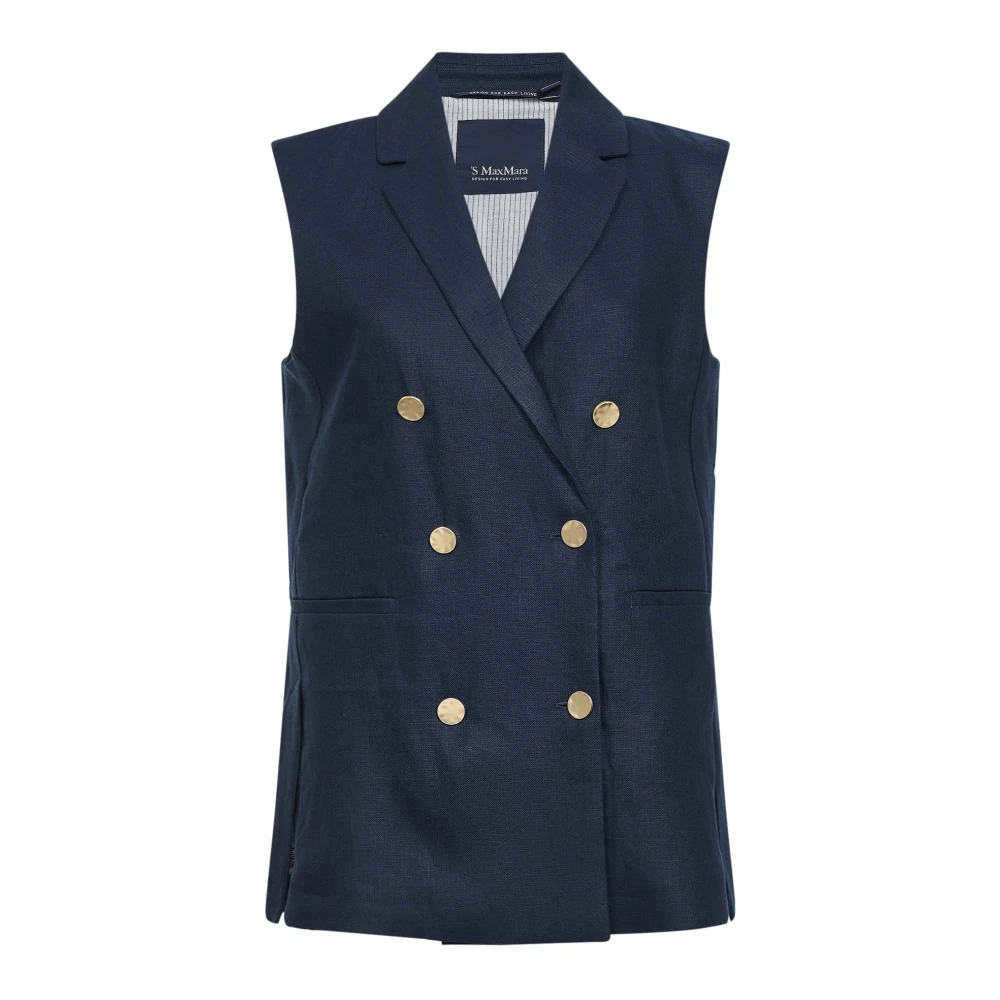 Max Mara Women's Blue Bird Linen Blazer Vest