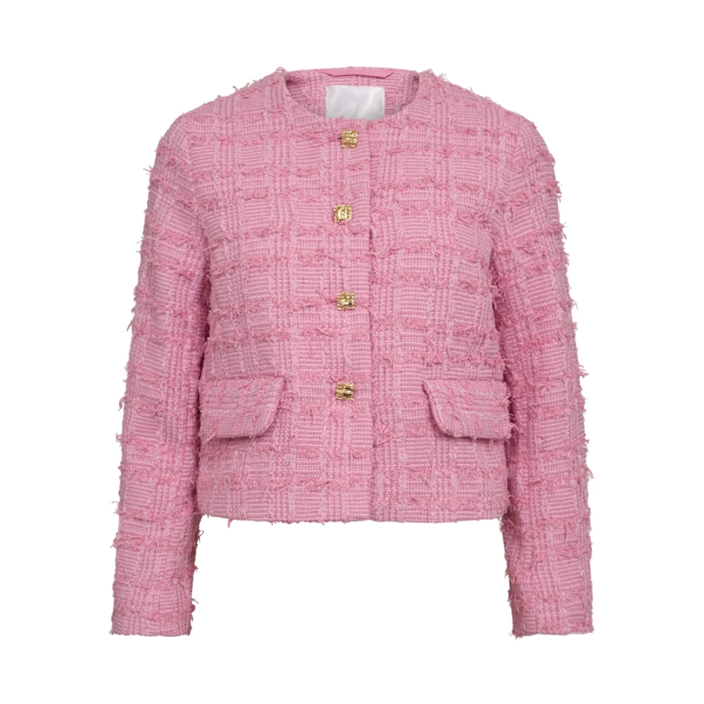 Co'Couture Geruite Boucle Jas Vest Pink Dames
