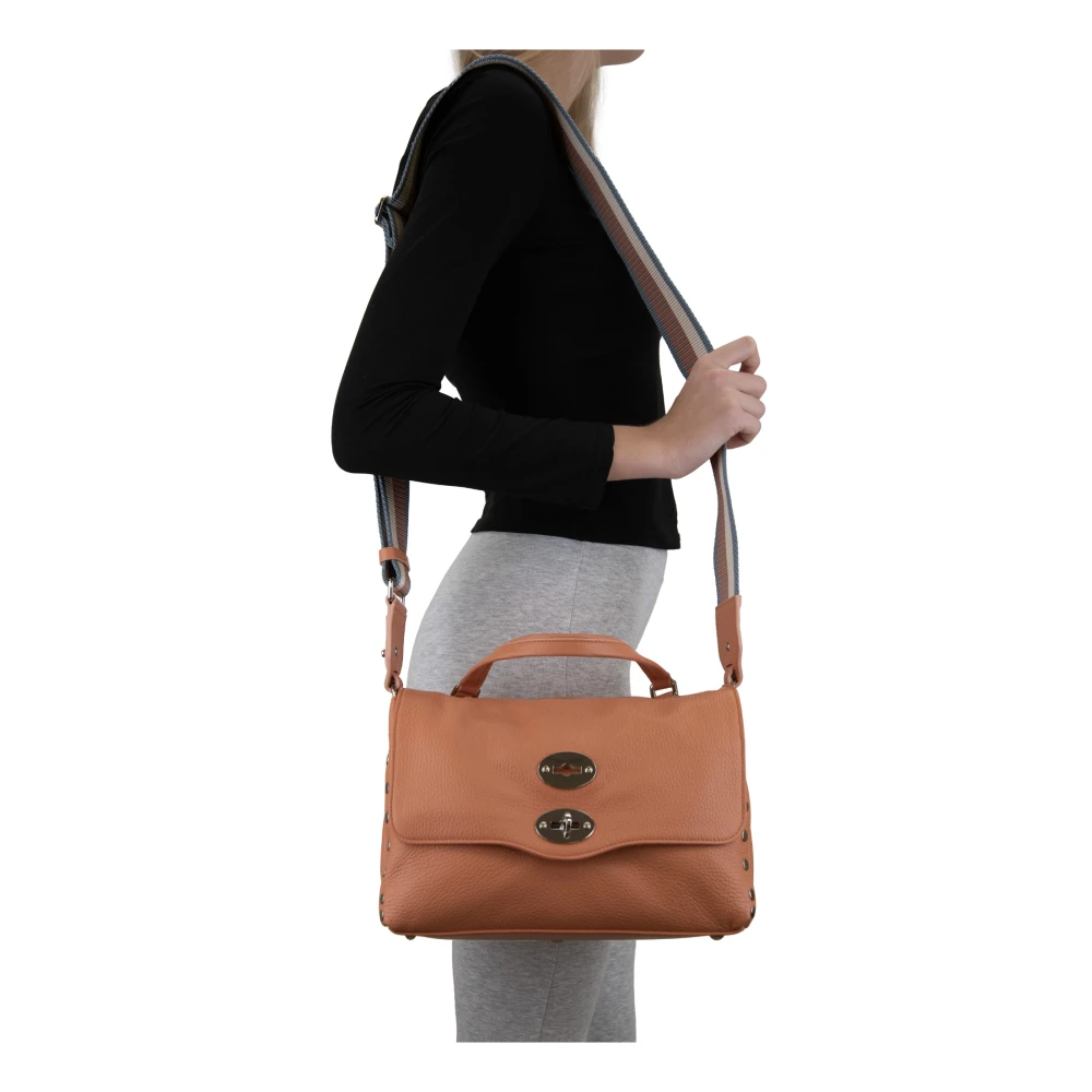 Zanellato Leren schoudertas voor dames met metalen details Orange Dames