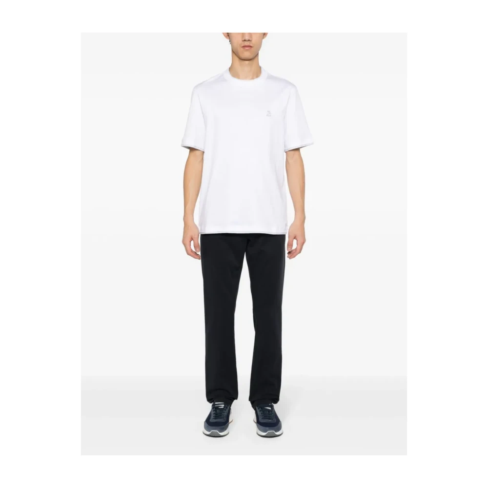 BRUNELLO CUCINELLI Wit T-shirt met geborduurd logo White Heren