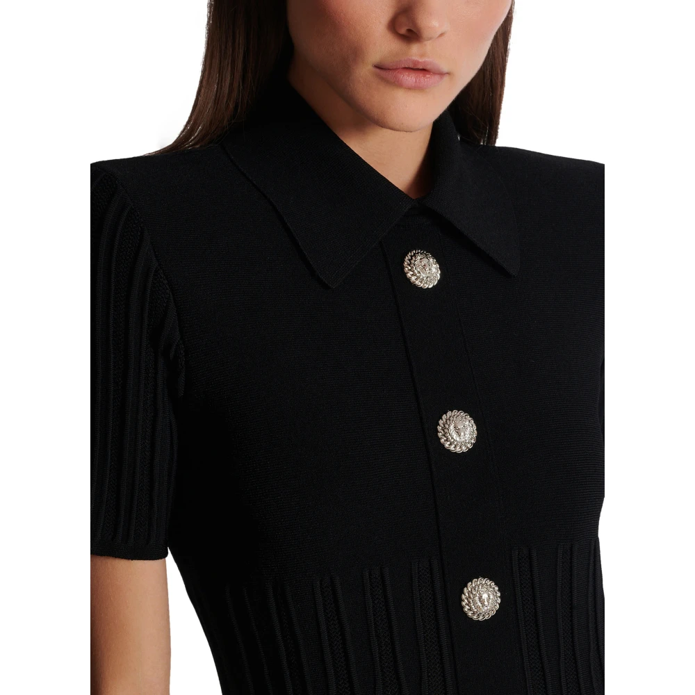 Balmain Uitlopende gebreide jurk met knopen Black Dames