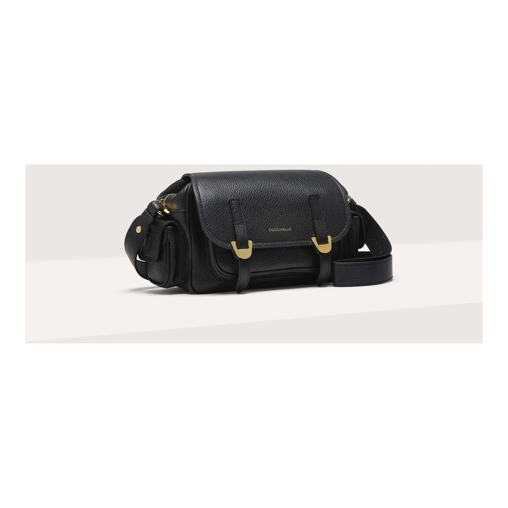 Coccinelle Campus Line Zwarte Leren Schoudertas Black Dames