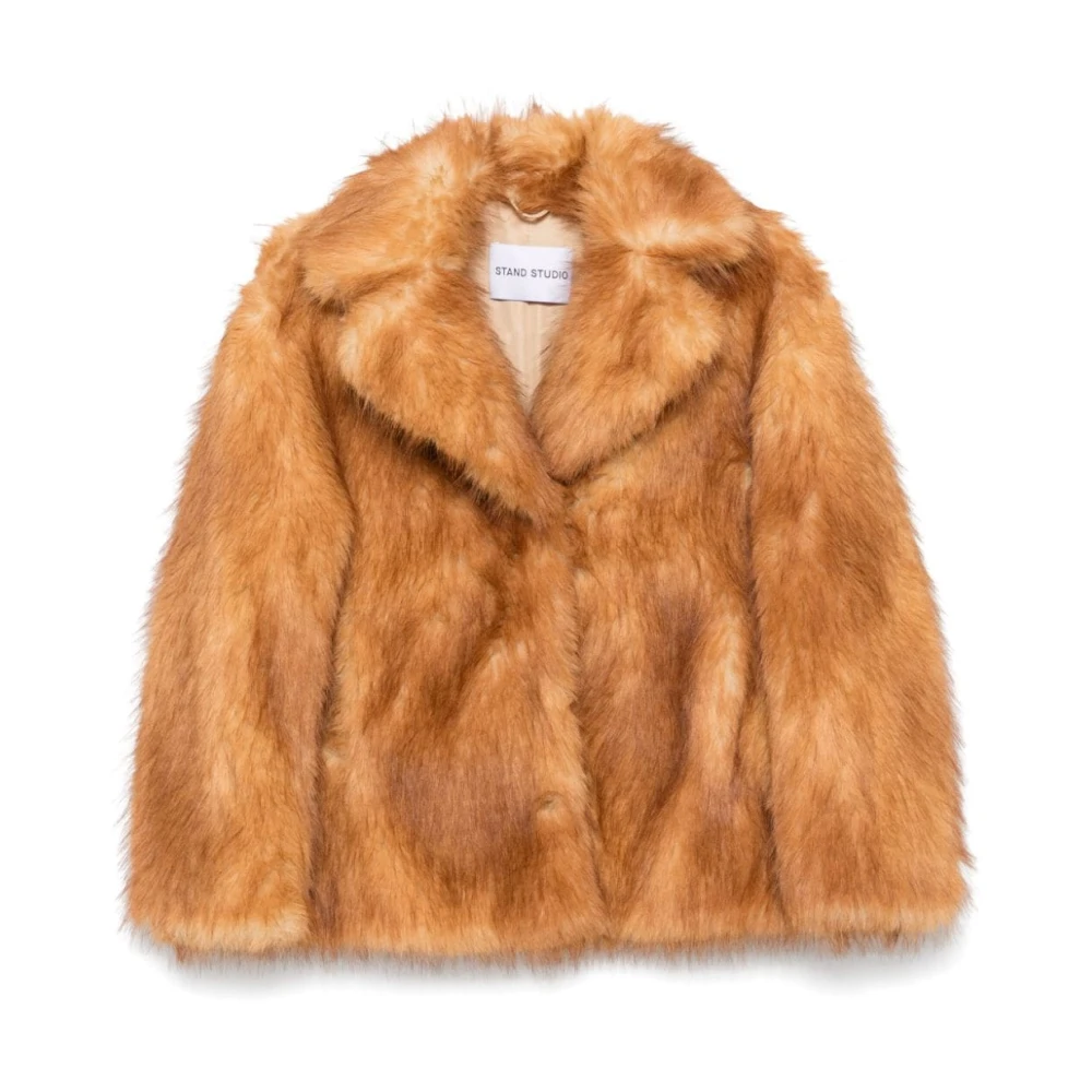 Stand Studio Faux-Fur Bruine Jas Brede Revers Brown Dames