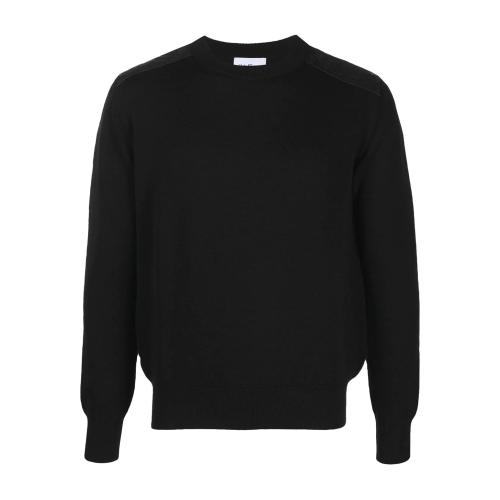 Salvatore Ferragamo Zwarte Wol Leren Trui Black Heren