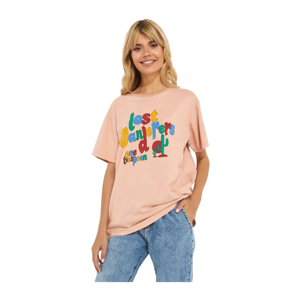 One Teaspoon Roze Oversized T-shirt Lost Wanderers Print Pink Dames