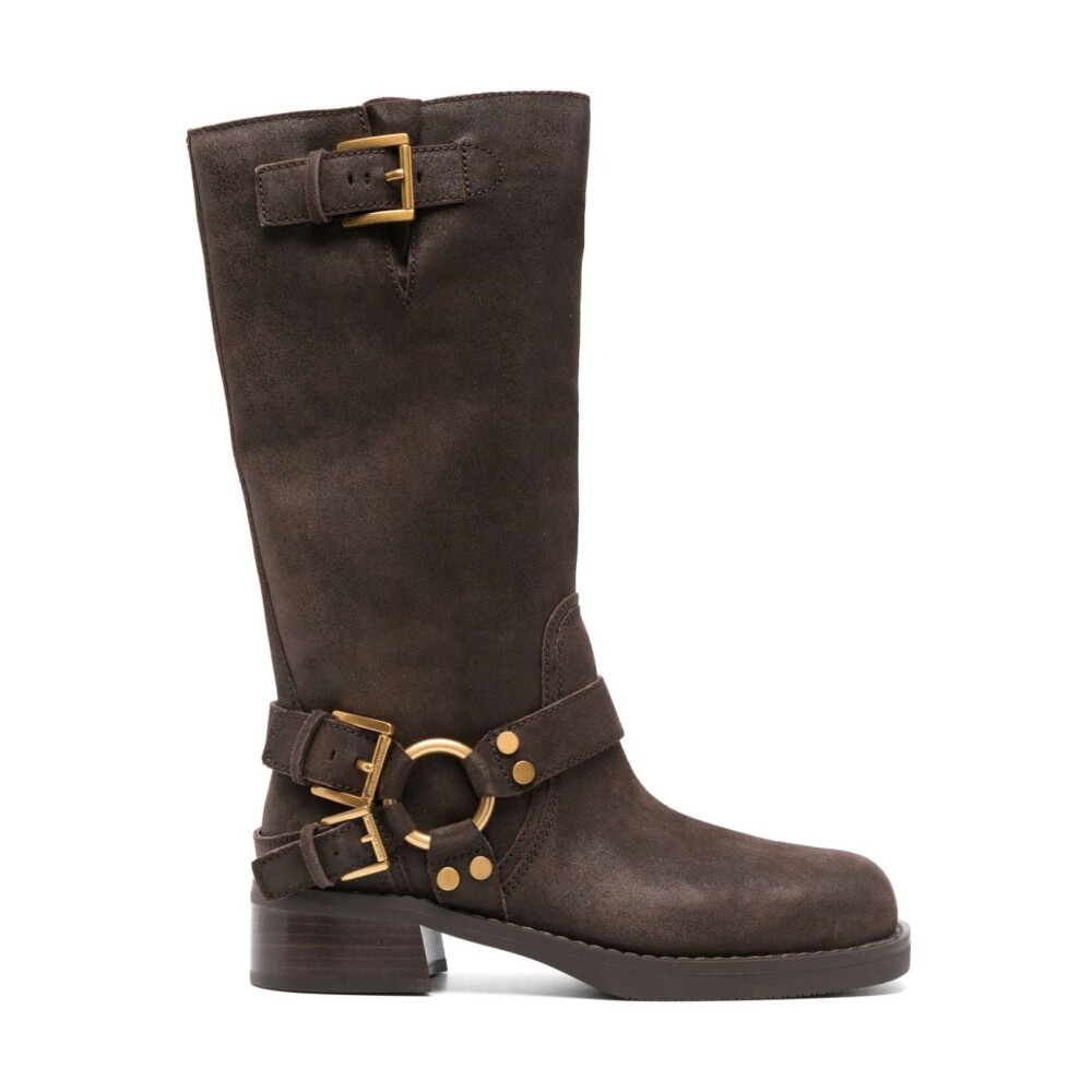 Brown suede mid calf boots best sale