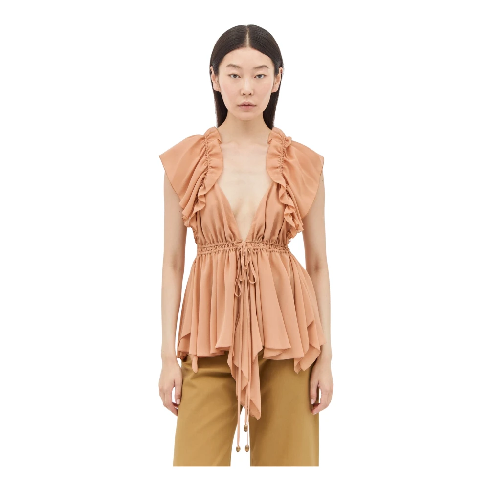 Chloé Zijden Gerimpelde Camisole Top Beige Dames