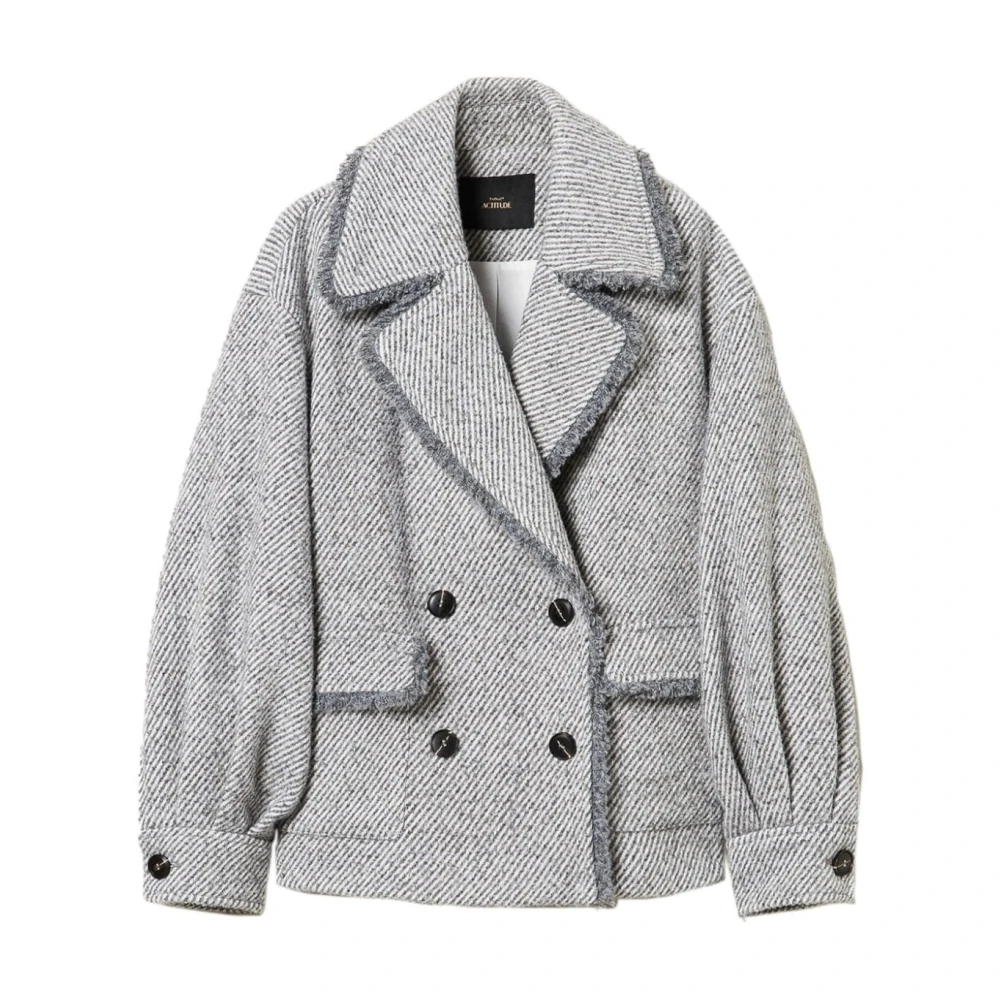 Twinset Grijze Jas met Streep Patroon Gray Dames