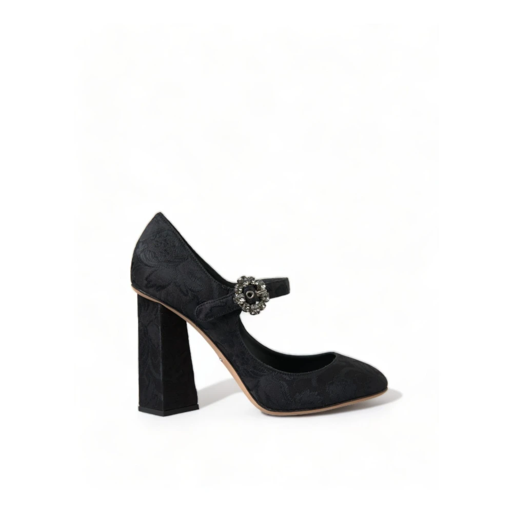 Dolce & Gabbana Women's Black Crystal Heel Brocade Pumps