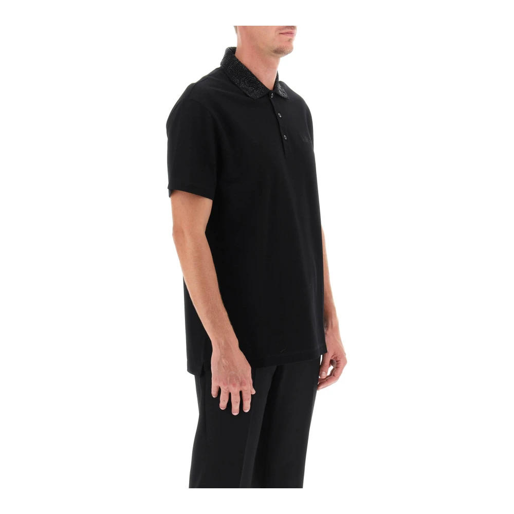 Versace Polo Shirt met Kristalversiering Black Heren