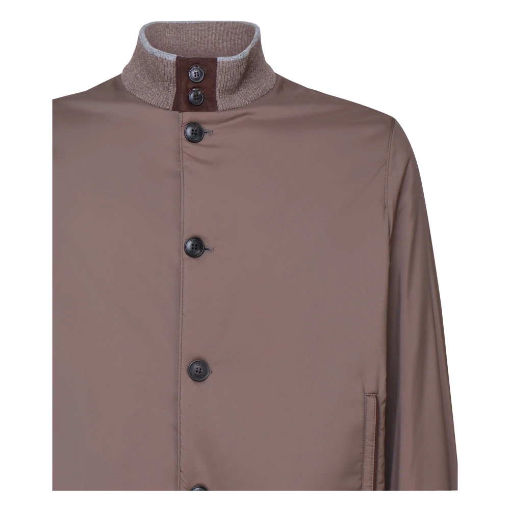 Fedeli Koffie Technische Stofjas met Contrasterende Knopen Brown Heren