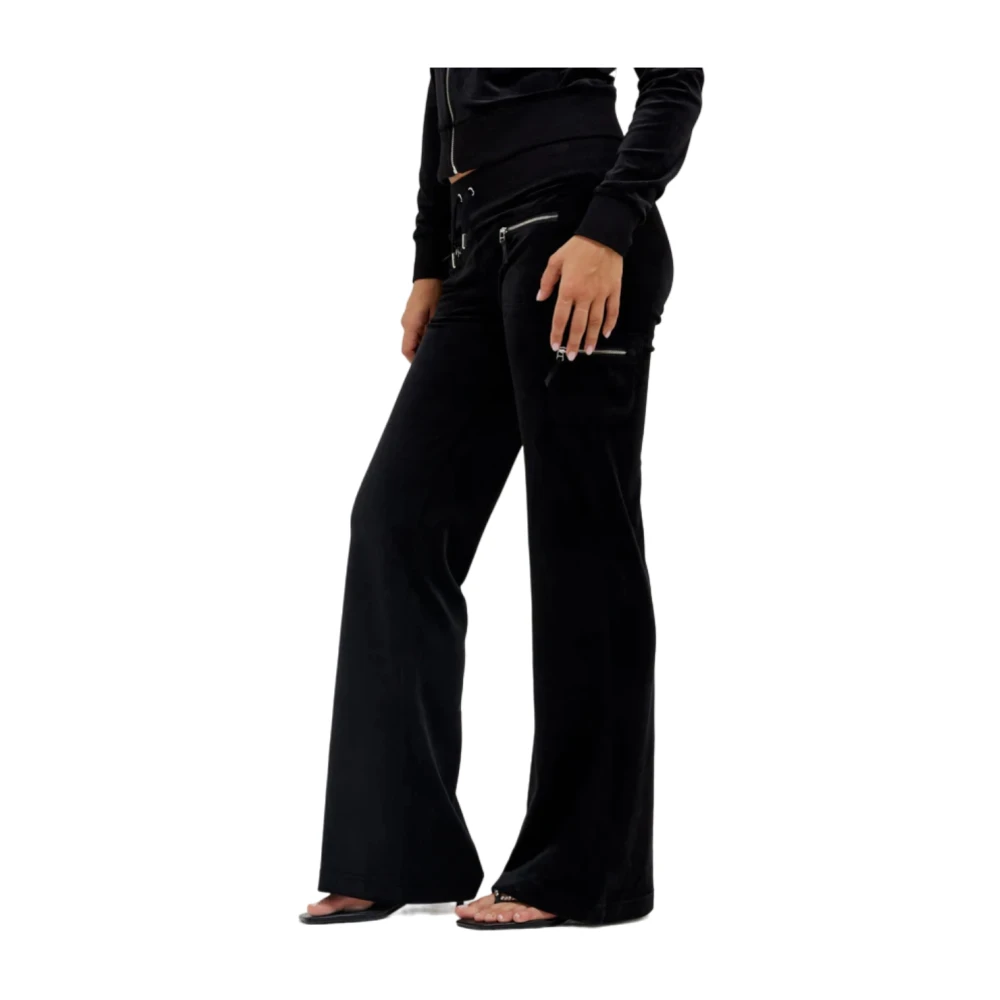 Juicy Couture Laagbouw Zwarte Fluwelen Flare Broek Black Dames