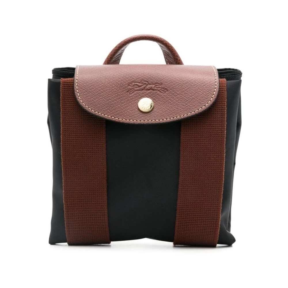 Longchamp Paris Rugzak Zwart Bruin Jersey Stijl Black Dames