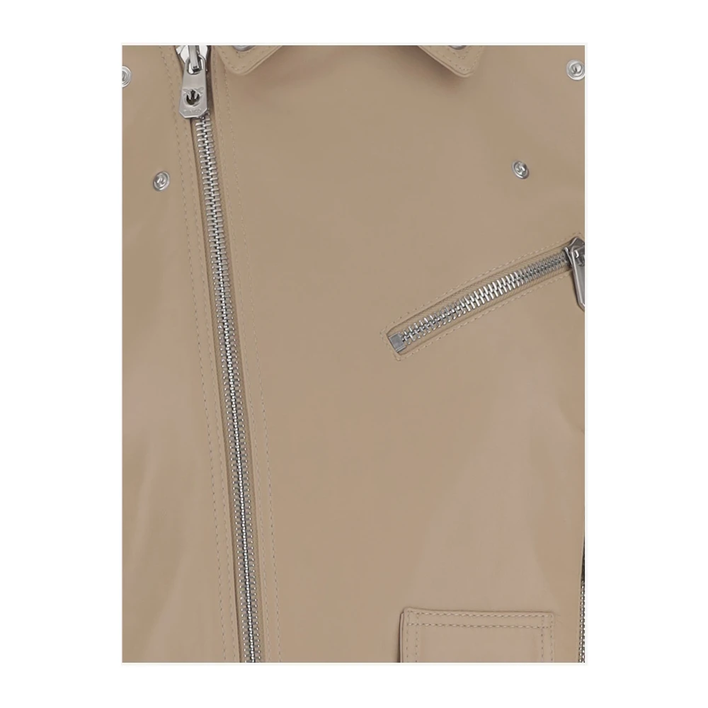 pinko Leren Bikerjack met Metalen Knopen Beige Dames