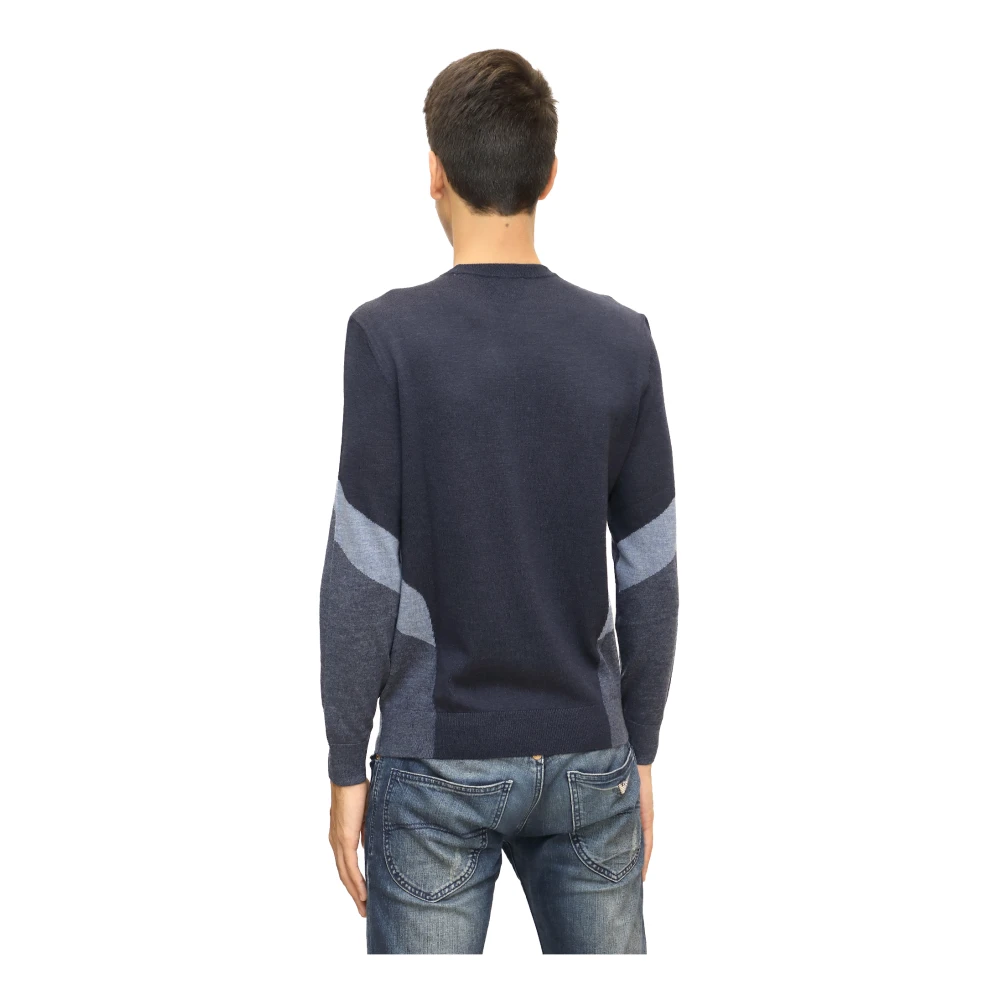 Emporio Armani Color Block Wollen Trui met Inlays Blue Heren