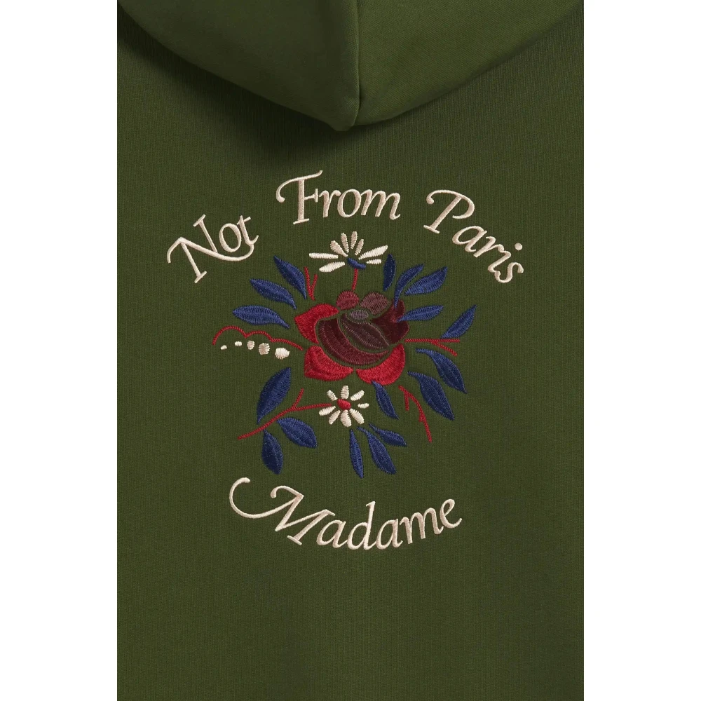 Drole de Monsieur Khaki Bloemen Slogan Hoodie Franse Terry Green Heren