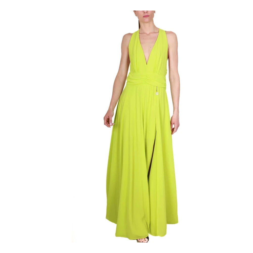Fracomina Elegante Gele Maxi Jurk met Gekruiste Halslijn Yellow Dames