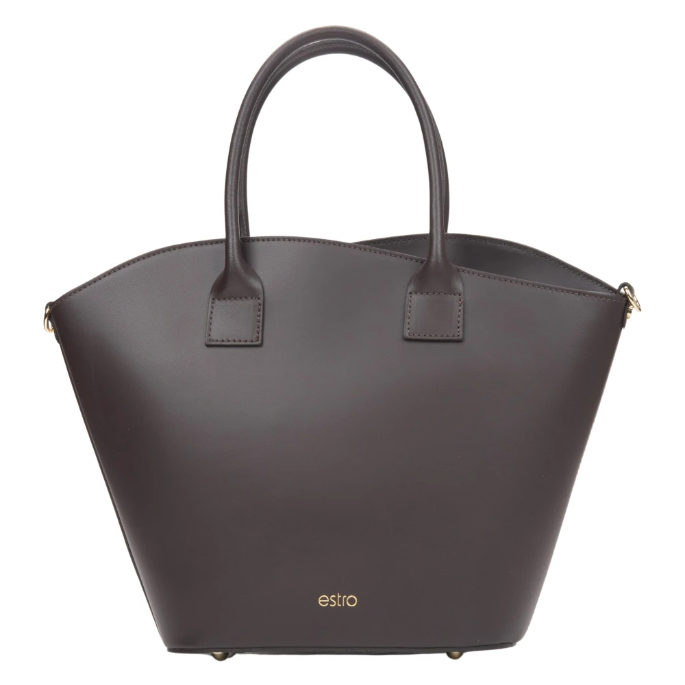 Estro Dames Donkerbruine Premium Italiaans Leren Shopper Tas Brown Dames