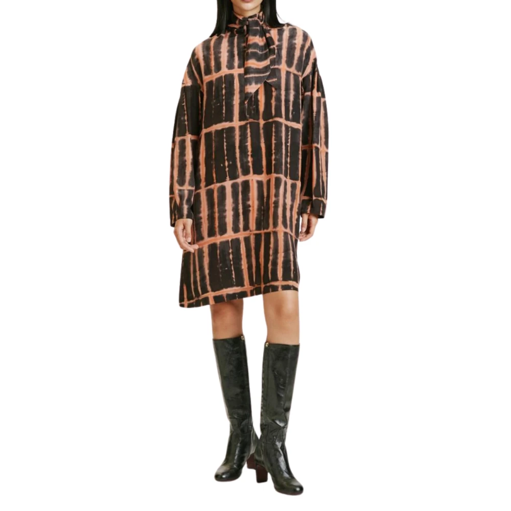 Momoni Gedrukte Zijden Jurk met Strikdetail Multicolor Dames