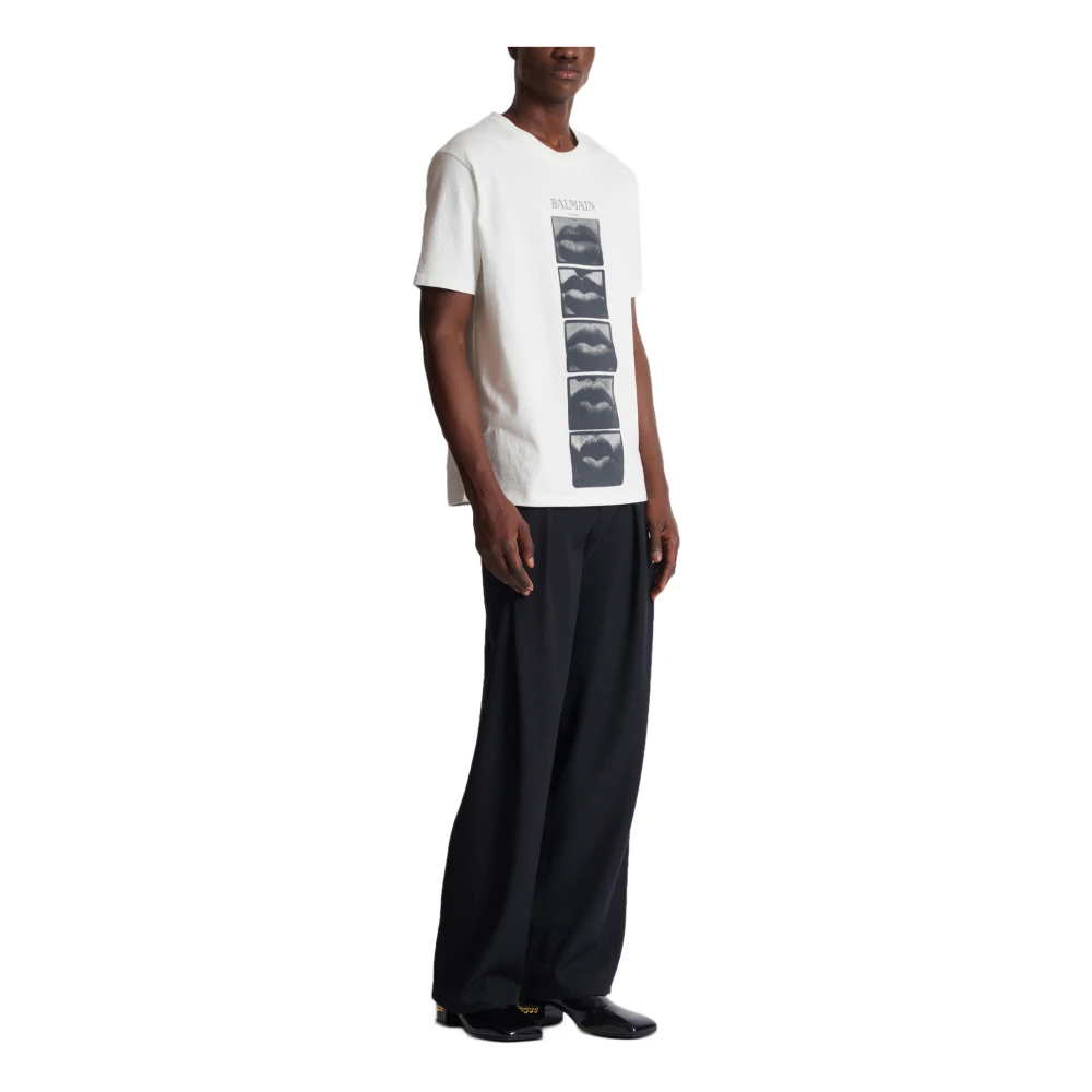 Balmain T-shirt met vintage Balain Lips print White Heren