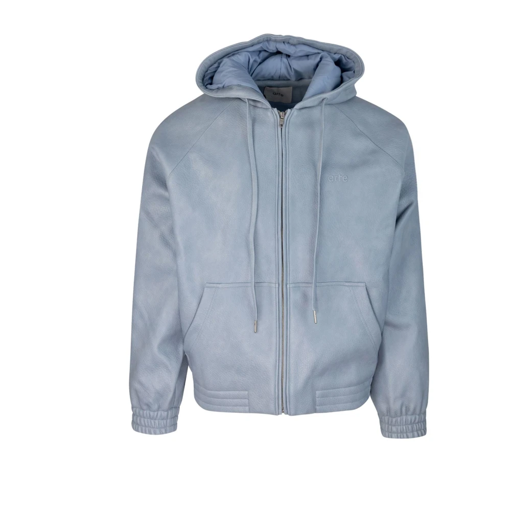 Arte Antwerp Blauwe leren jas met capuchon Blue Heren