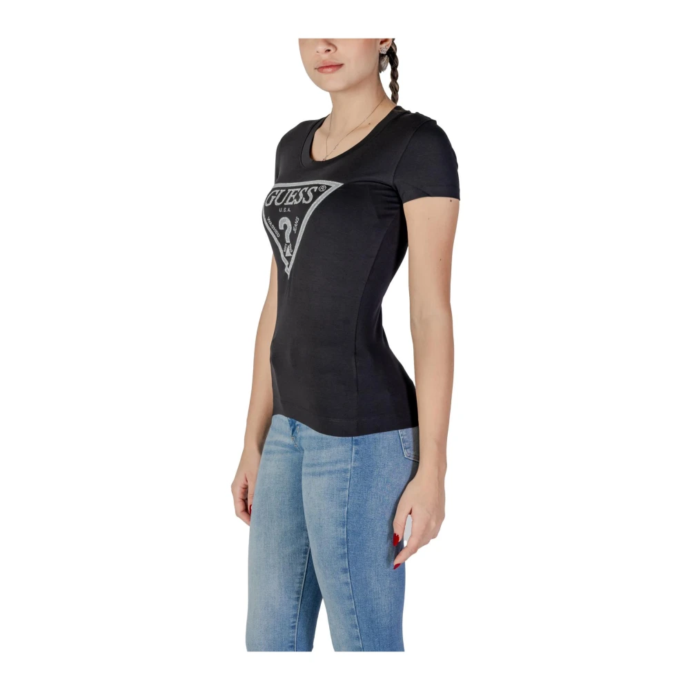 Guess Sprankelend Logo T-shirt Korte Mouw Black Dames