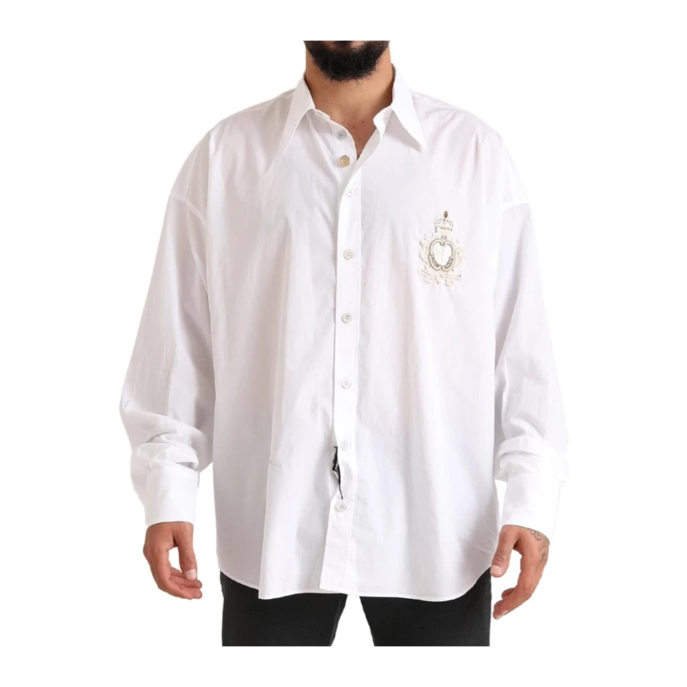 Dolce & Gabbana Witte Logo Katoenen Casual Overhemd White Heren