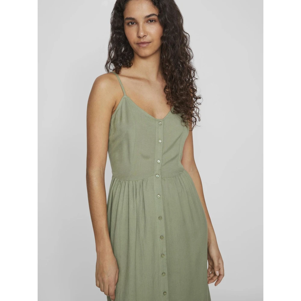 Vila Elegant Strap Button Dress Women Green Dames