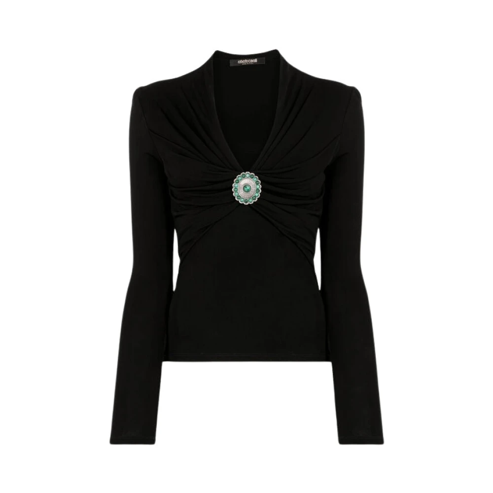 Roberto Cavalli V-hals Versierde Top Slim Fit Black Dames