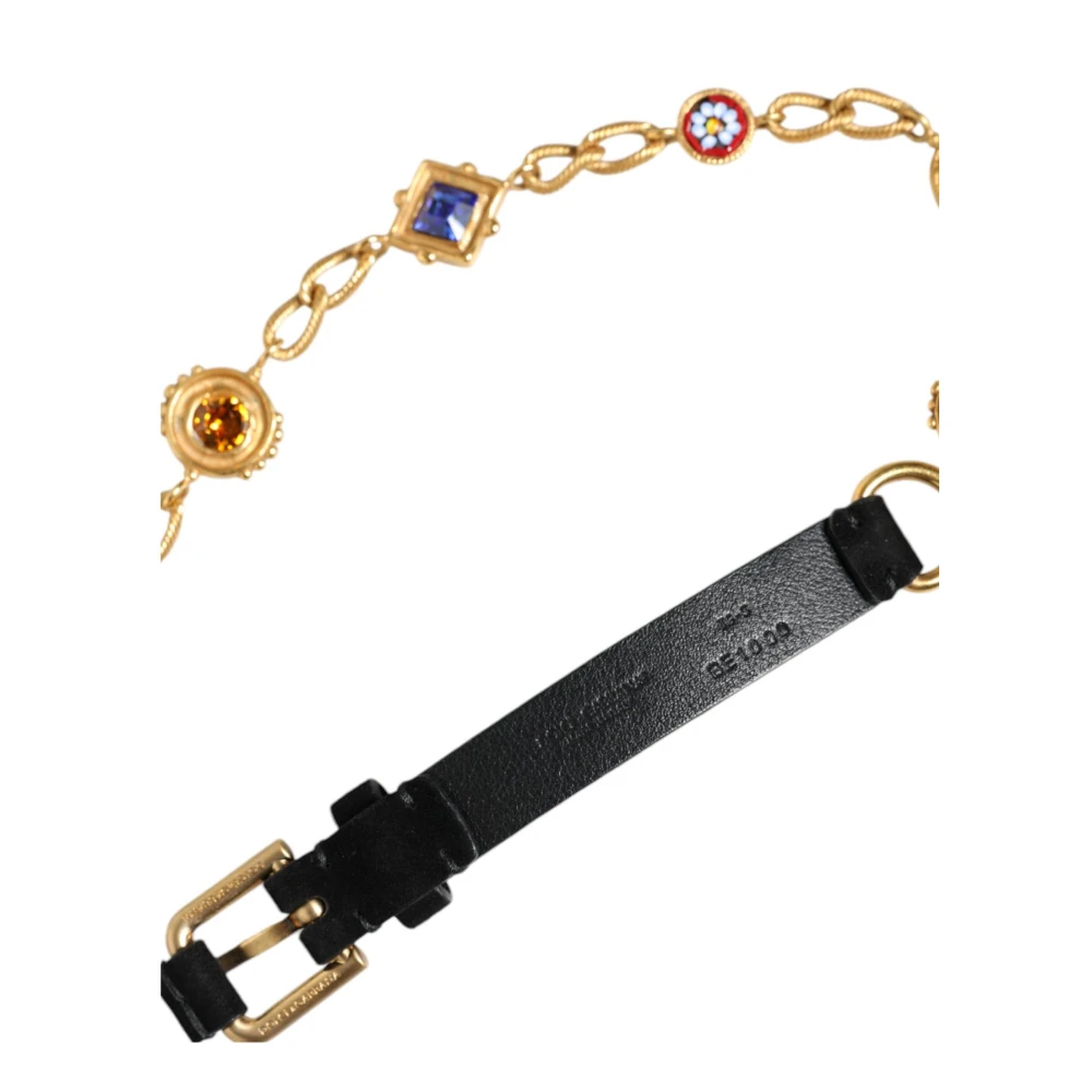 Dolce & Gabbana Kristal Ketting Leren Taille Riem Yellow Dames