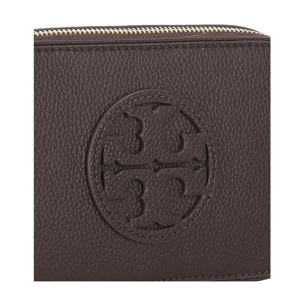 TORY BURCH Bruine leren schoudertas met dubbel T-logo Brown Dames