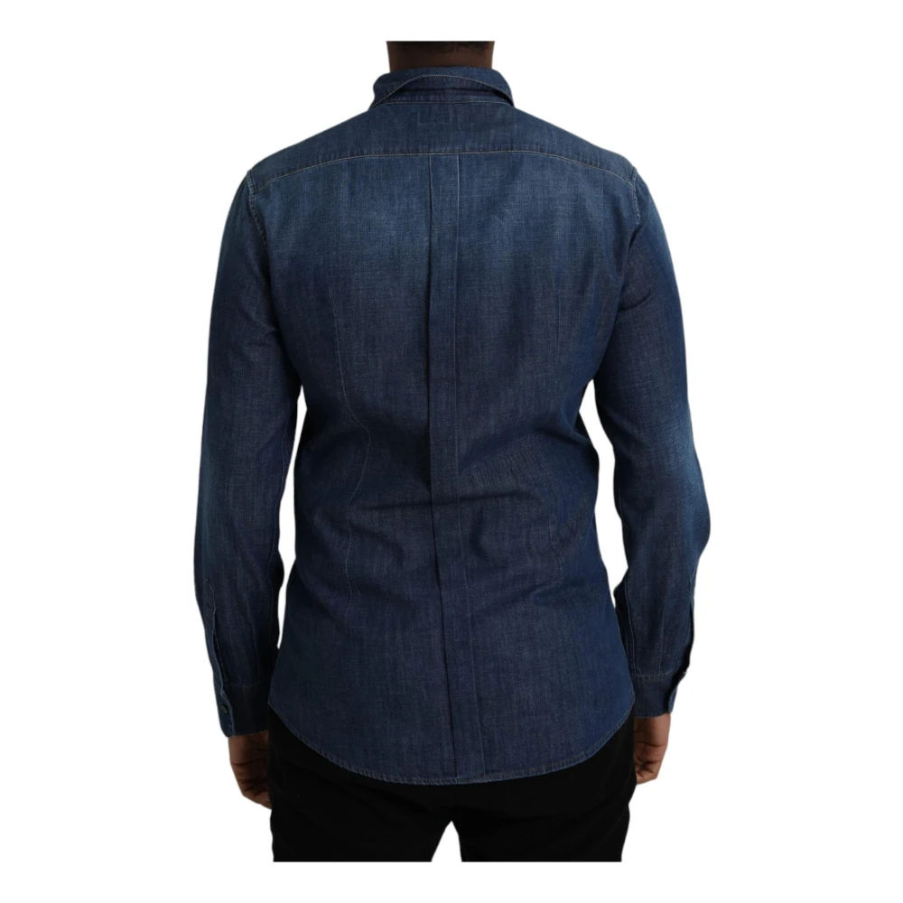 Dolce & Gabbana Blauwe Bij Embleem Denim Shirt Blue Heren