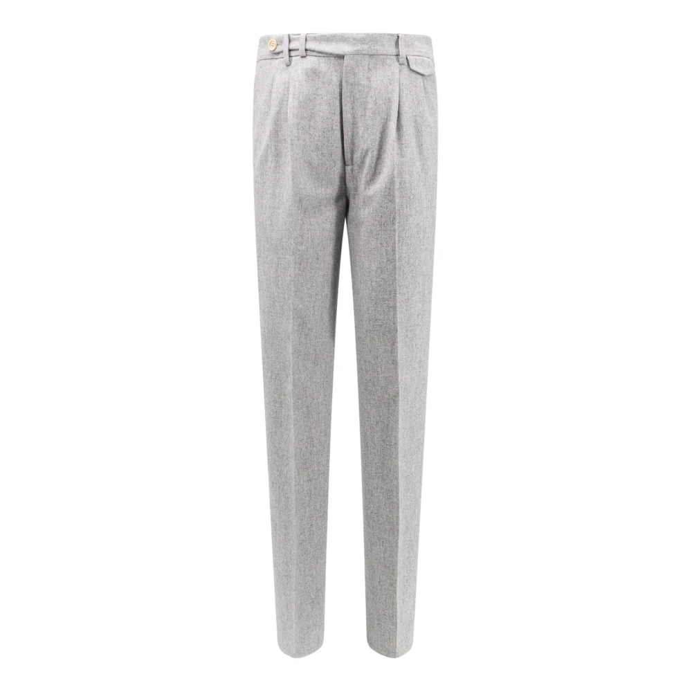 BRUNELLO CUCINELLI Grijze Wollen Broek met Rits Sluiting Gray Heren