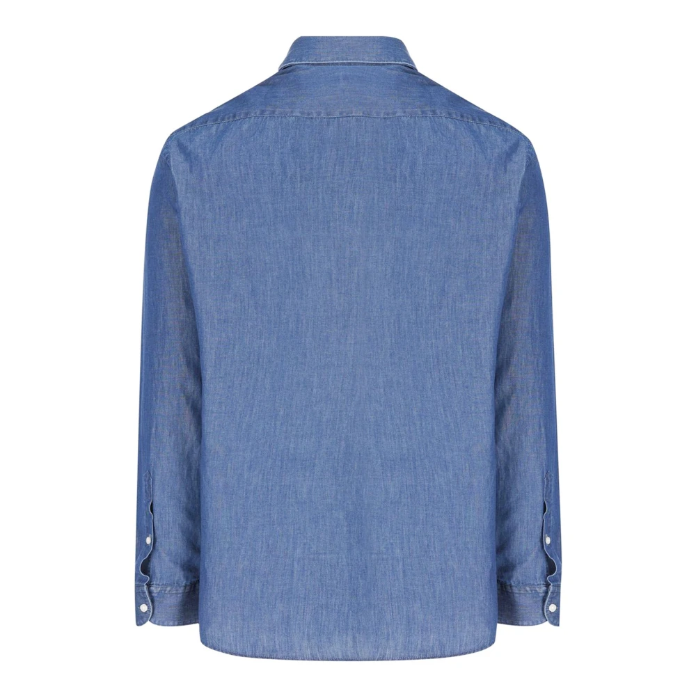Fay Blauwe Denim Overhemd met Geborduurd Logo Blue Heren