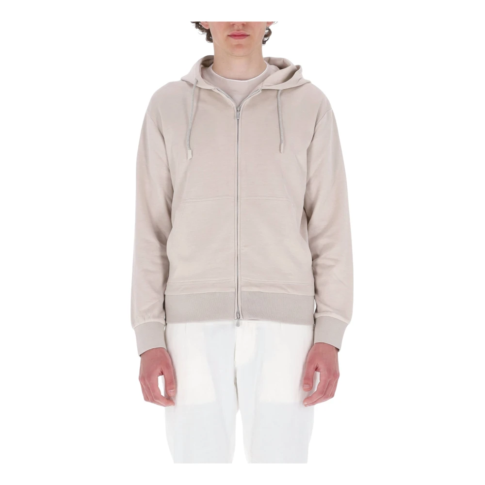 Eleventy Men's Beige Full Zip Hooded Sweatshirt - Zip-Throughs - M - Sweatshirts & Hoodies