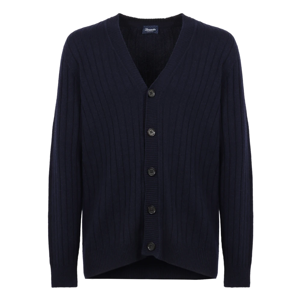 Drumohr Ribgebreide Cashmere Cardigan Blue Heren